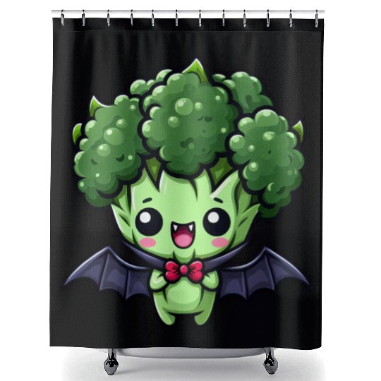 Cute Halloween Broccoli Vampire Cartoon Shower Curtains