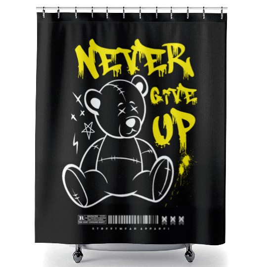 Teddy Bear "Never Give Up" Shower Curtains