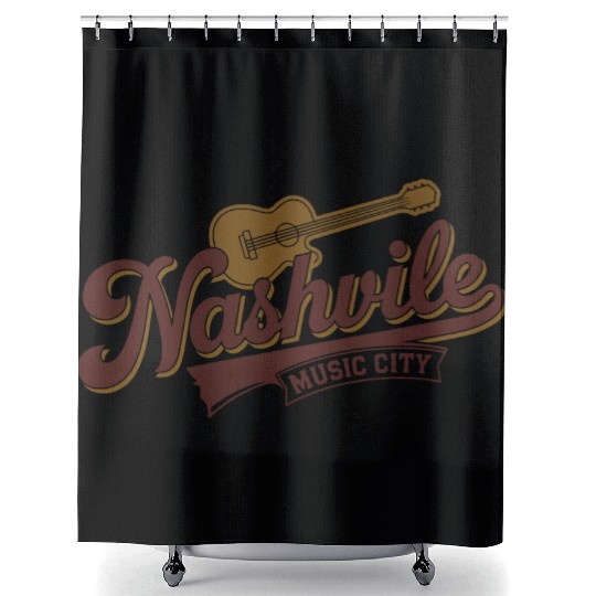 Nashville Music City Logo with Guitar Illustration Shower Curtains