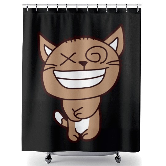 Crazy Cat Weird Funny Eyes Cool Grimace Cartoon Shower Curtains