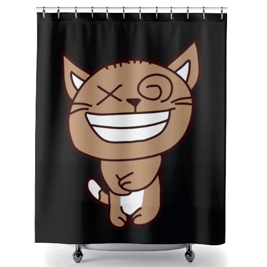 Crazy Cat Weird Funny Eyes Cool Grimace Cartoon Shower Curtains