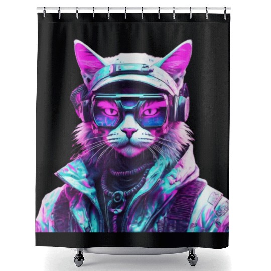 Mystical Cyberpunk Bad Cat Shower Curtains