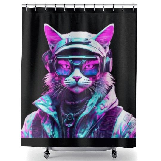 Mystical Cyberpunk Bad Cat Shower Curtains