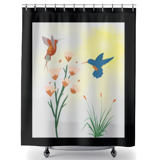 Minimalist Hummingbird and flowers Canvas Print Shower Curtains