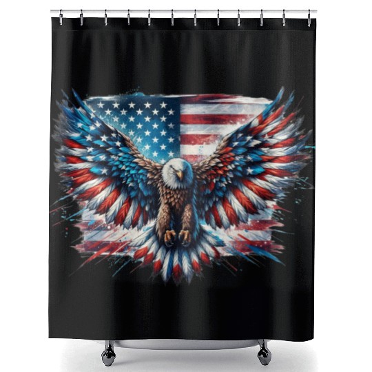 Patriotic American Eagle Pride 4th of July Spirit Shower Curtains