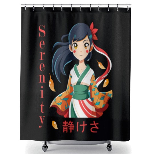 Autumn Serenity - 静けさ Kimono Girl Art Shower Curtains