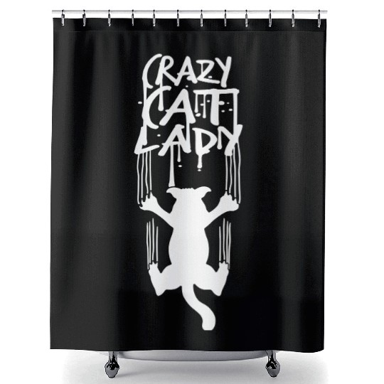 Crazy Cat Lady Text Love Saying Quote Weird Woman Shower Curtains