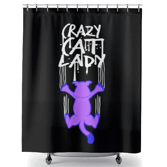 Crazy Cat Lady Text Love Saying Quote Weird Woman Shower Curtains