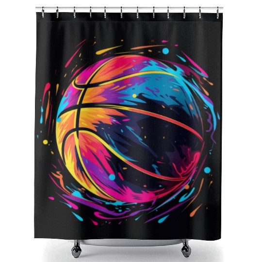 Retro Basketball Synthwave Shower Curtains
