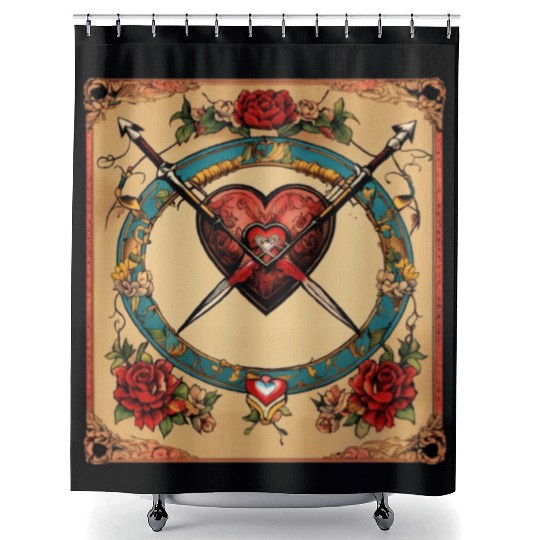 Traditional Tattoo Heart with Cupid Bow Shower Curtains