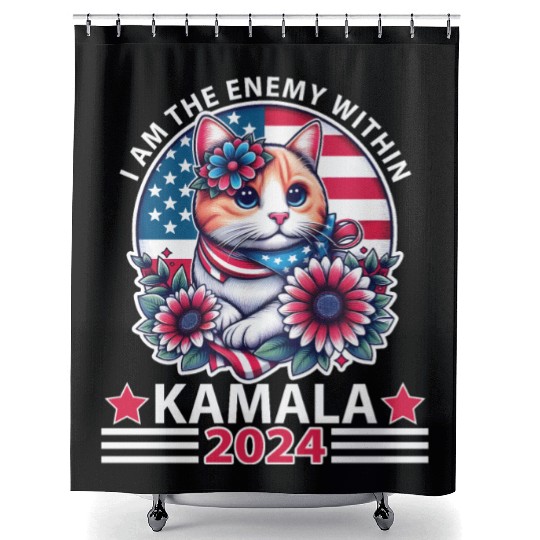 Vote Pro Kamala IAm The Enemy Within 2024 Cat Lady Shower Curtains