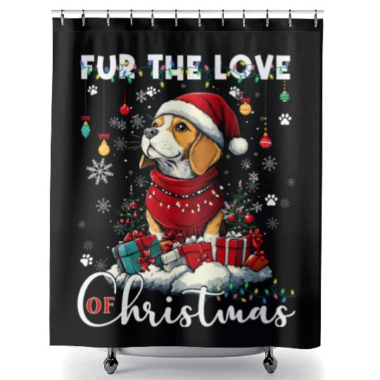 Beagle Christmas Tree Lights Decorations Dog Lover Shower Curtains