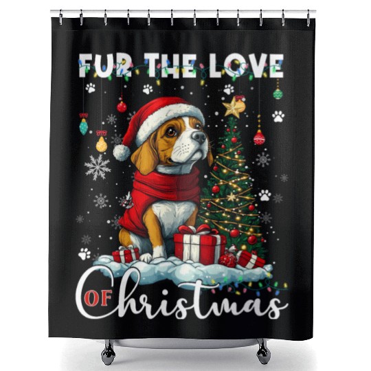 Beagle Christmas Tree Lights Decorations Dog Lover Shower Curtains