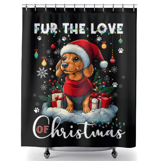 Dachshund Christmas Tree Lights Decorations Dog Shower Curtains