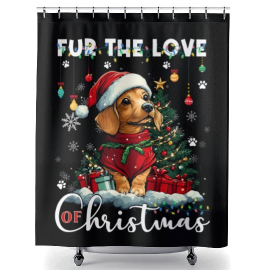 Dachshund Christmas Tree Lights Decorations Dog Shower Curtains