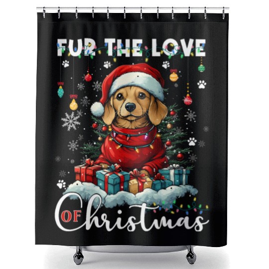 Dachshund Christmas Tree Lights Decorations Dog Shower Curtains
