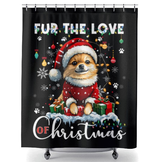 Pomeranian Christmas Tree Decorations Dog Lover Shower Curtains