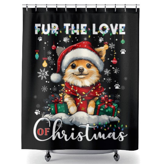Pomeranian Christmas Tree Decorations Dog Lover Shower Curtains