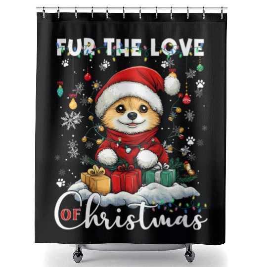 Pomeranian Christmas Tree Decorations Dog Lover Shower Curtains