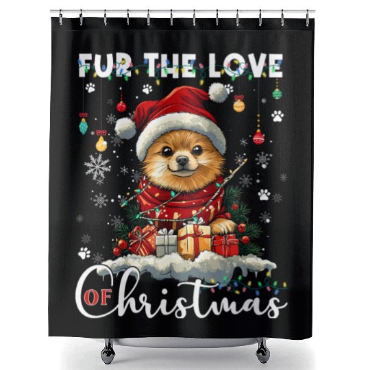 Pomeranian Christmas Tree Decorations Dog Lover Shower Curtains