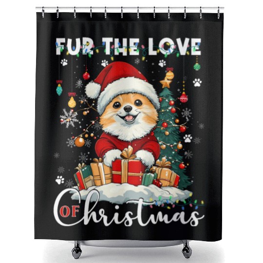 Pomeranian Christmas Tree Decorations Dog Lover Shower Curtains