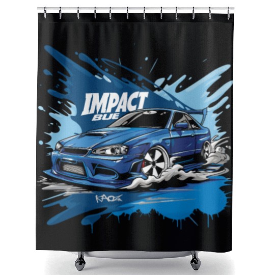 Japan D Initial Impact Blue JDM Street Racer Car Shower Curtains