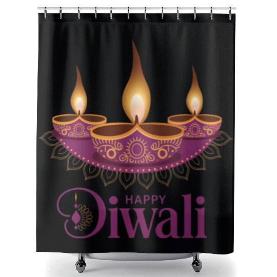 Happy Diwali with Beautiful Diya Lamps Shower Curtains