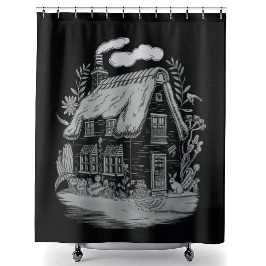 Dark Cottagecore: Cottage in Bloom Shower Curtains