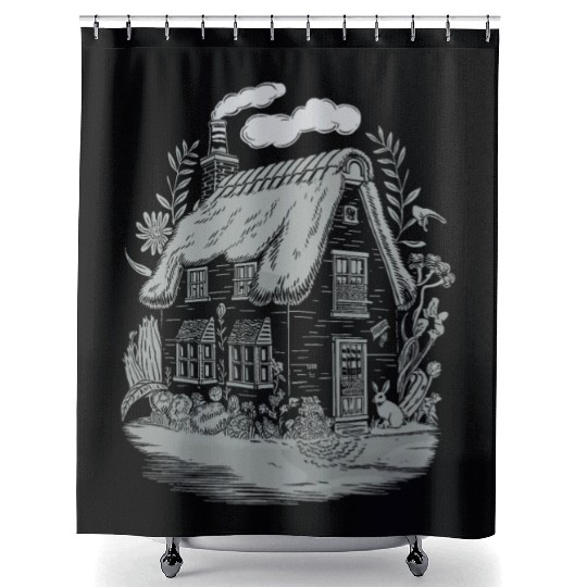 Dark Cottagecore: Cottage in Bloom Shower Curtains