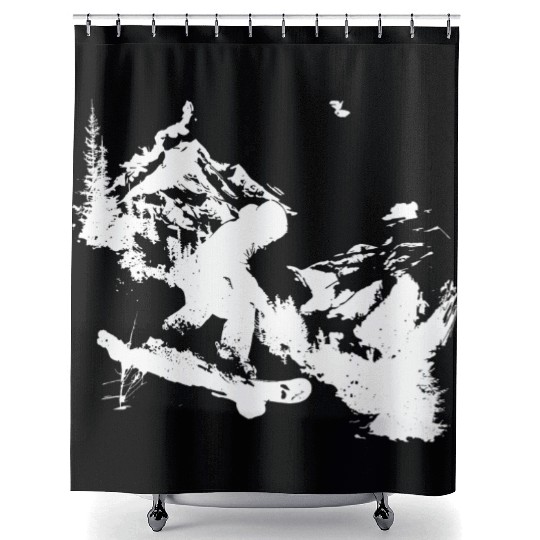 Snowboarding Graphic Shower Curtains