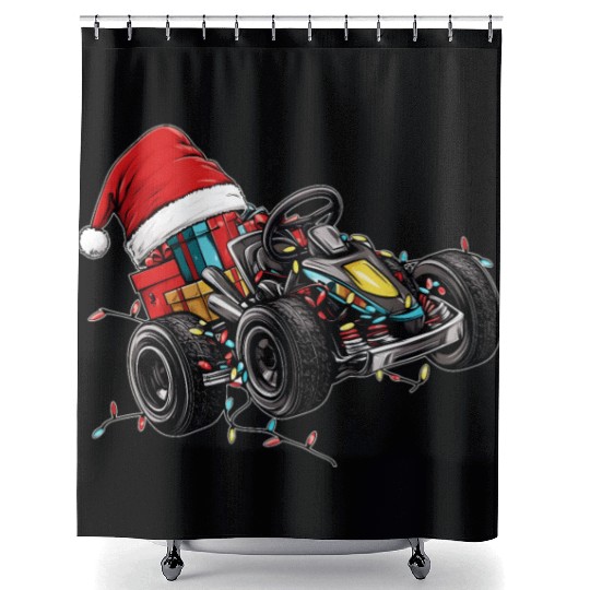 Go Kart Racing Karting Go Kart Racer Christmas Hat Shower Curtains