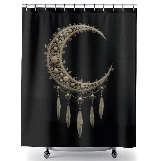 Elegant Moon With Feathers Shower Curtains