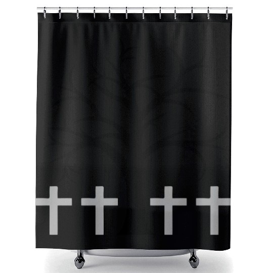 Tree Bald Winter Autumn Crosses Halloween Cemetery Shower Curtains