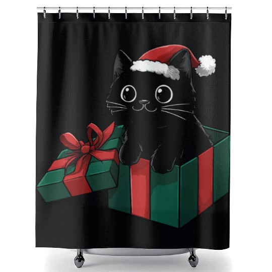 Christmas Gift Cat Shower Curtains