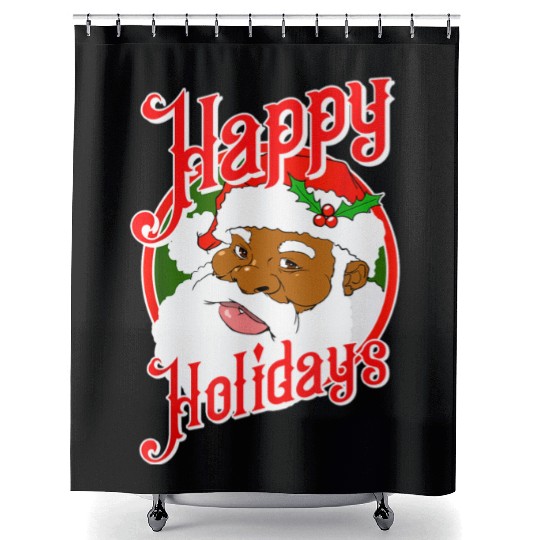 Happy Holidays African American Black Santa Claus Shower Curtains