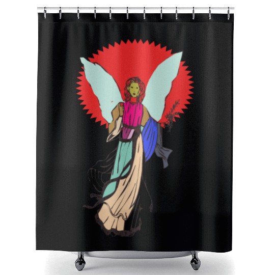 Beautiful angel holding a bible Shower Curtains