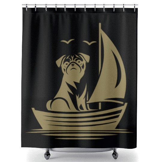 Pug silhouette sailboat minimalist Shower Curtains