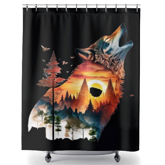 Vintage Wolf Moon Graphic Shower Curtains – Retro 90s