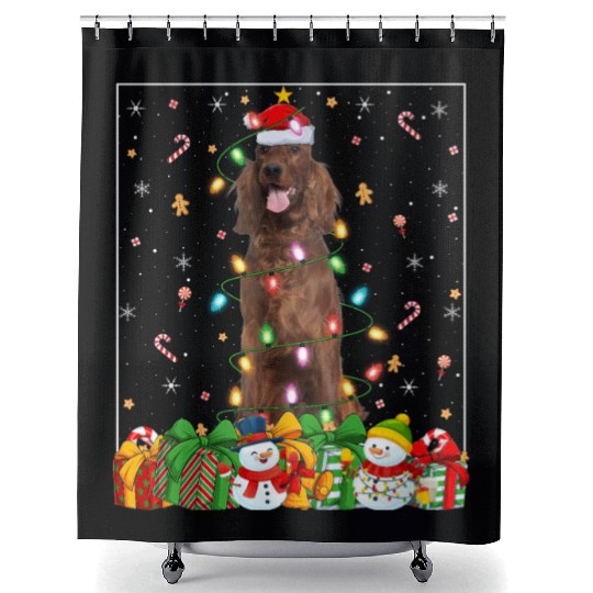 Irish Setter Dog Christmas Lights Shower Curtains