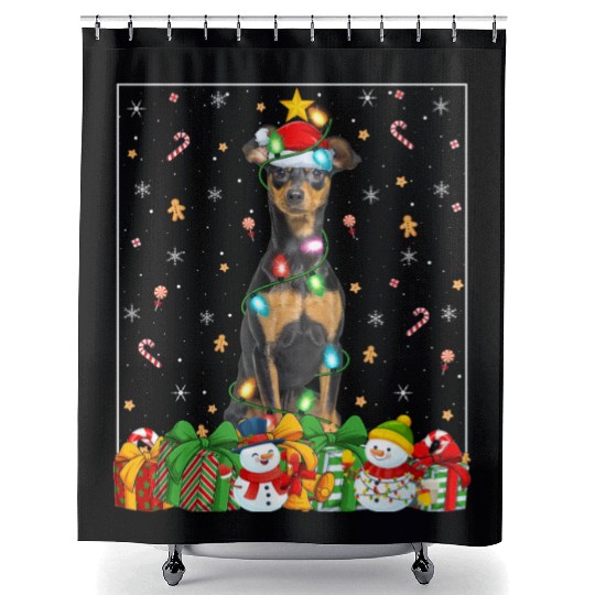 Miniature Pinscher Dog Christmas Lights Shower Curtains