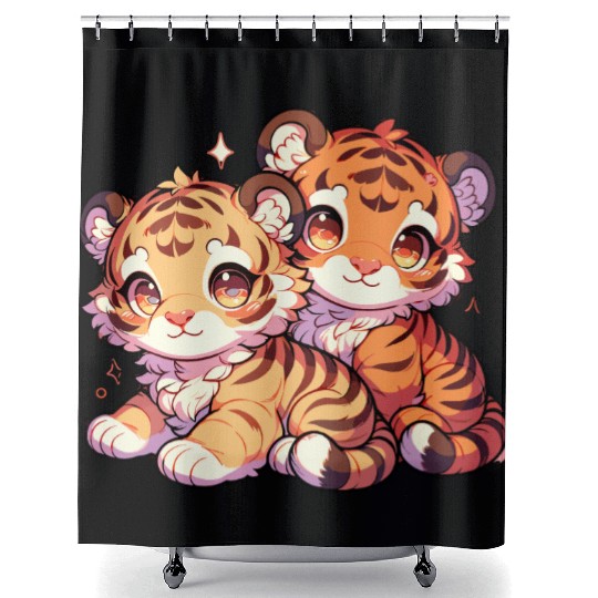 Adorable Baby Tiger Cubs Artwork - Cute and Shower Curtains