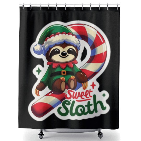 Adorable sloth dressed as an elf Shower Curtains