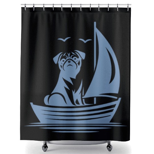 Pug silhouette sailboat minimalist Shower Curtains