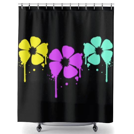 Flowers Colorful Graffiti Drop Spray Spring Summer Shower Curtains