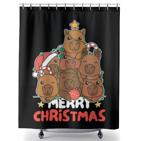 Capybara Christmas Tree Merry Christmas Shower Curtains