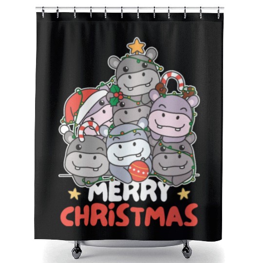 Hippo Christmas Tree Merry Christmas Shower Curtains