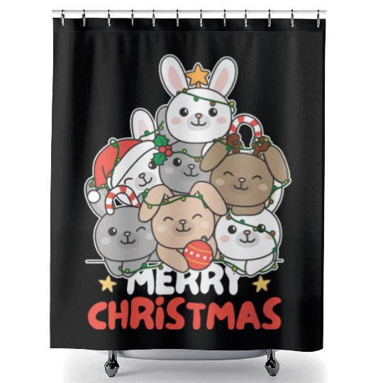 Bunny Christmas Tree Merry Christmas Shower Curtains
