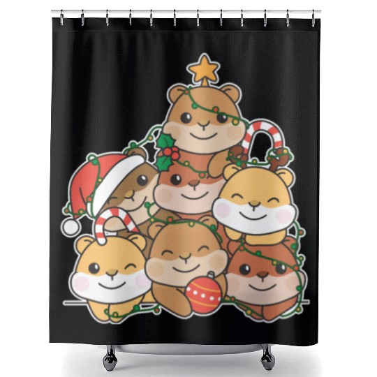 Hamster Christmas Tree Funny Animal Christmas Shower Curtains