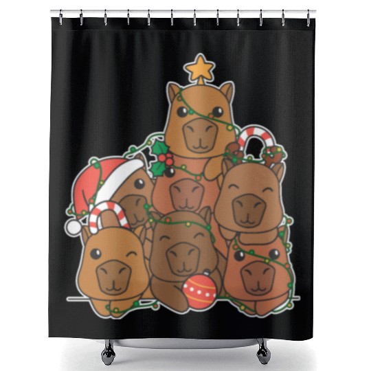 Capybara Christmas Tree Funny Animal Christmas Shower Curtains