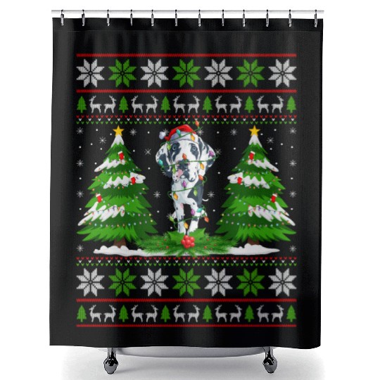 Great Dane Dog Christmas Tree Lights Shower Curtains